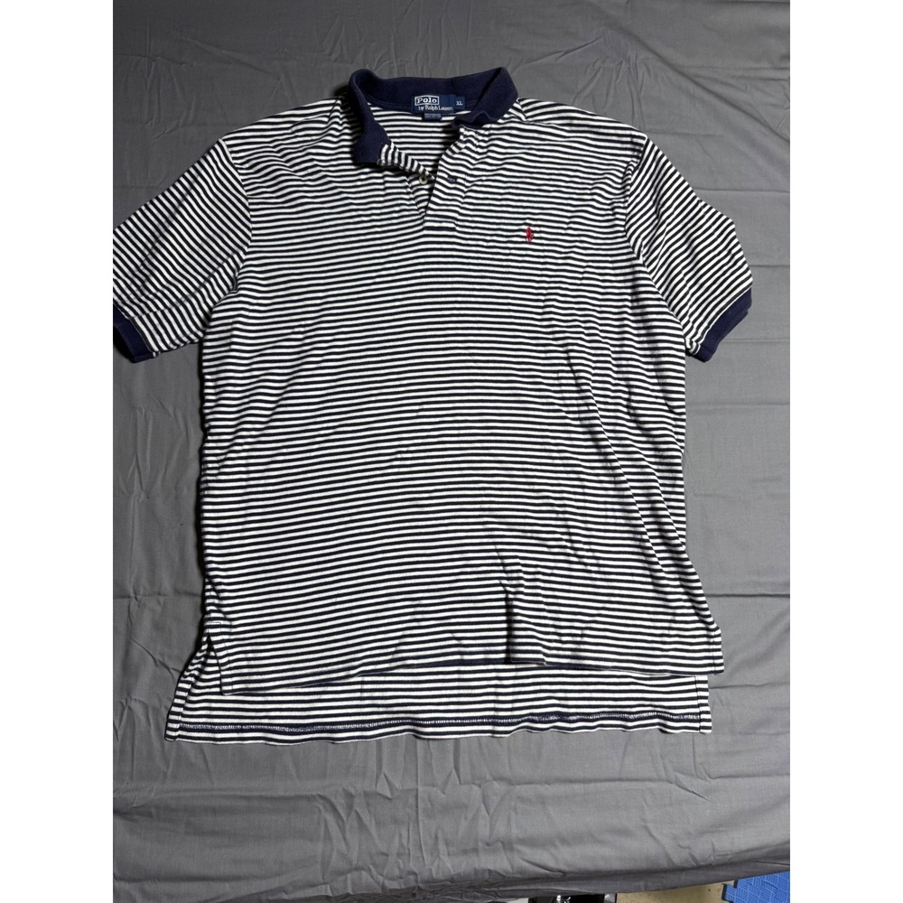 Polo Ralph Lauren Polo Shirt Mens XL Navy White Good Striped Short Sleeve